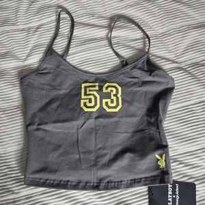Gray Spaghetti Strap Top with Yellow Accents